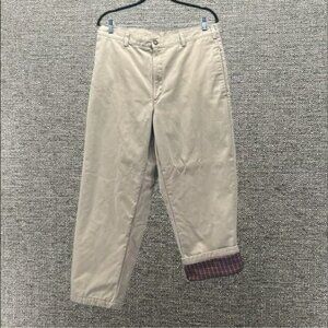 LL Bean Pants Mens 36 Khakis Chinos Tan Flannel Lined Vintage Warm Cozy Winter